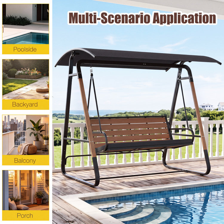 3-Person Porch Swing, Outdoor Swing with Adjustable Canopy