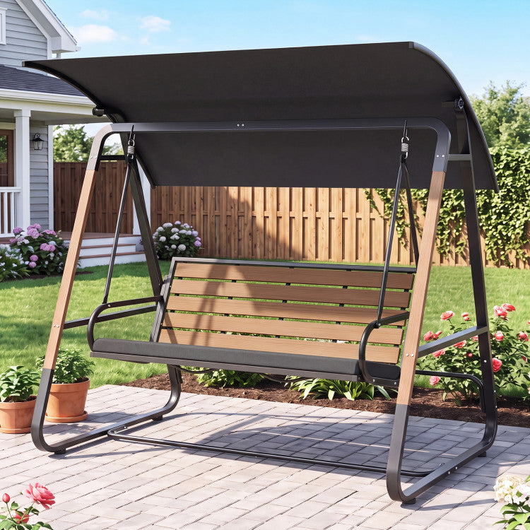 3-Person Porch Swing, Outdoor Swing with Adjustable Canopy