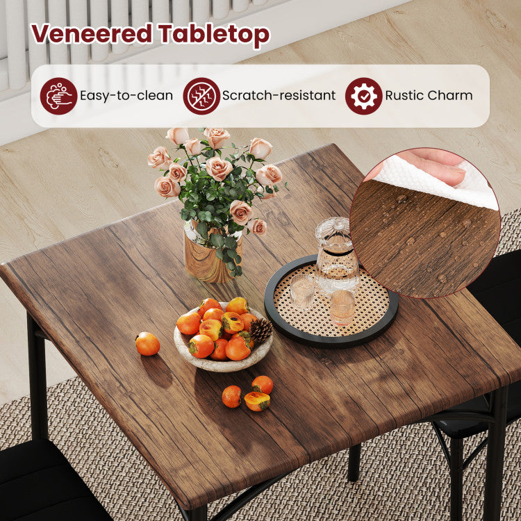 3-Piece Dining Table Set Square Kitchen Table and 2 Chairs for Dining Room
