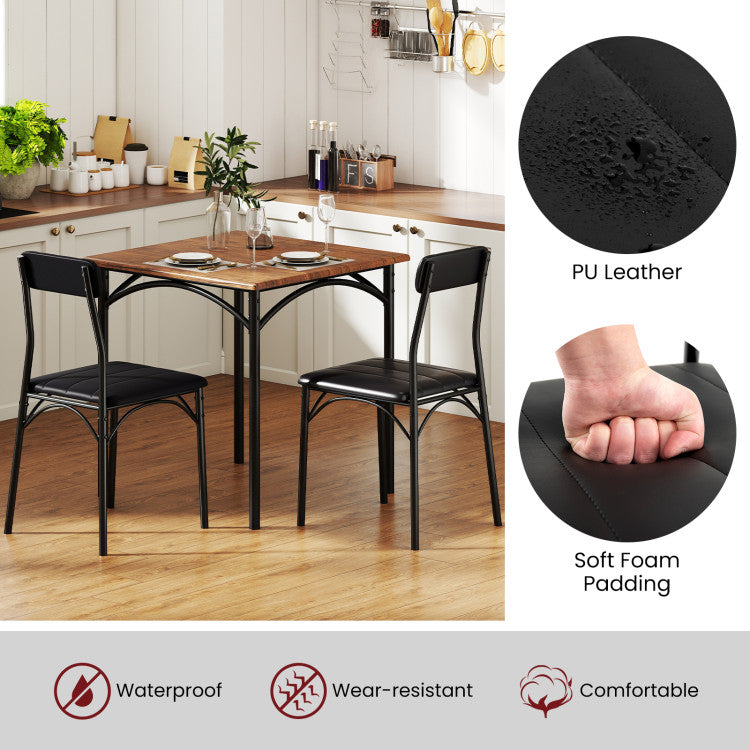 3-Piece Dining Table Set Square Kitchen Table and 2 Chairs for Dining Room