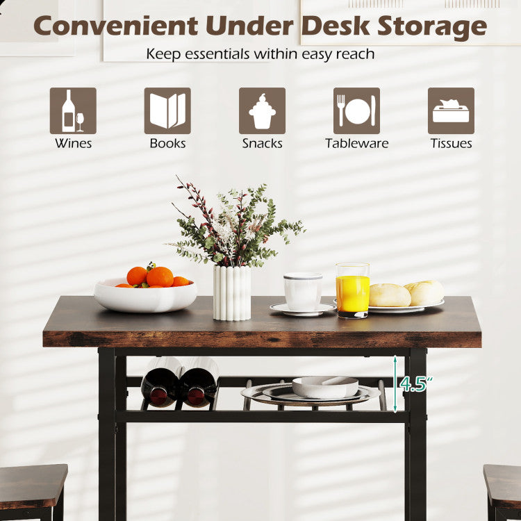 3-Piece Dining Table Set with Rectangular Kitchen Table and 2 Chairs