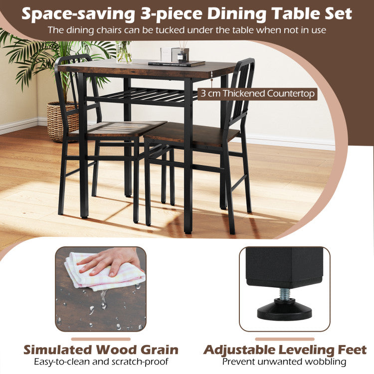 3-Piece Dining Table Set with Rectangular Kitchen Table and 2 Chairs
