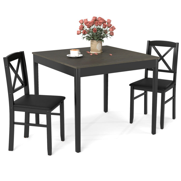 3-Piece Dining Table Set Wooden Square Kitchen Table for 2 People