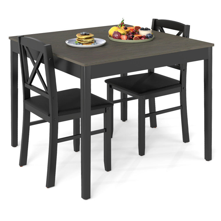 3-Piece Dining Table Set Wooden Square Kitchen Table for 2 People