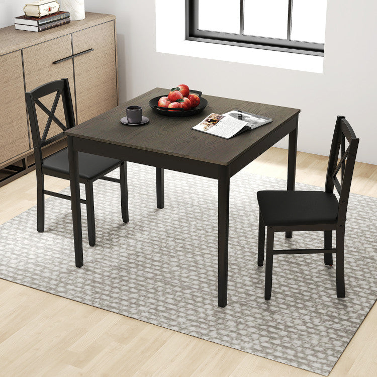 3-Piece Dining Table Set Wooden Square Kitchen Table for 2 People