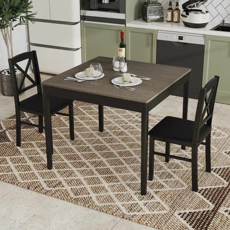 3-Piece Dining Table Set Wooden Square Kitchen Table for 2 People