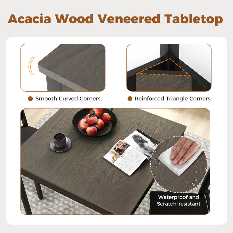 3-Piece Dining Table Set Wooden Square Kitchen Table for 2 People