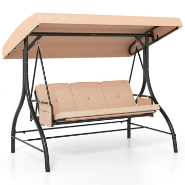 3-Piece Patio Swing with Canopy Removable Cushions and Side Pockets
