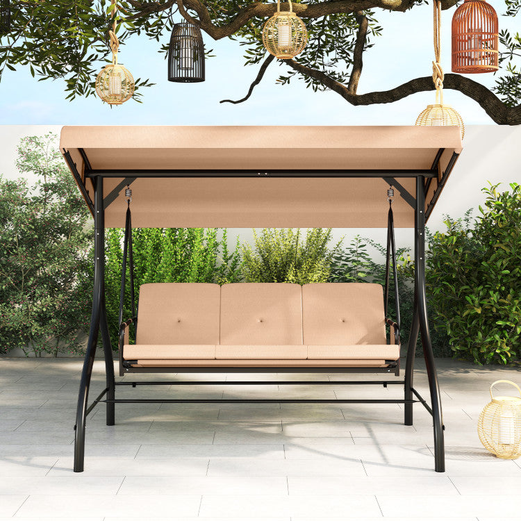 3-Piece Patio Swing with Canopy Removable Cushions and Side Pockets