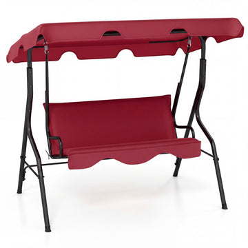 3 Seat Outdoor Patio Canopy Swing with Cushioned Steel Frame