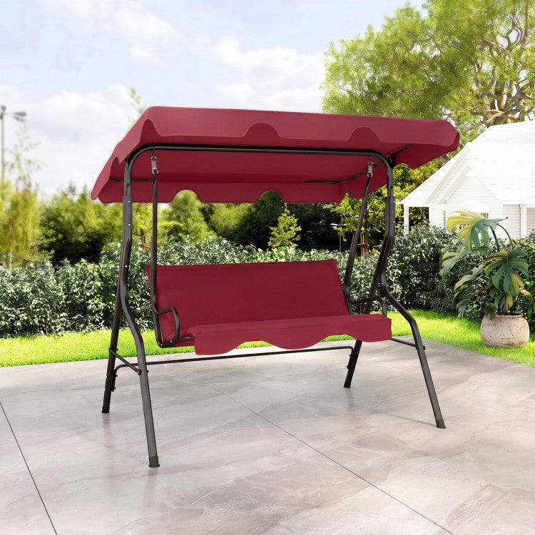 3 Seat Outdoor Patio Canopy Swing with Cushioned Steel Frame