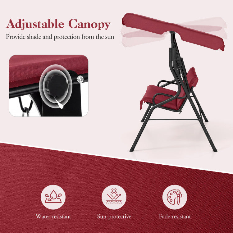 3 Seat Outdoor Patio Canopy Swing with Cushioned Steel Frame