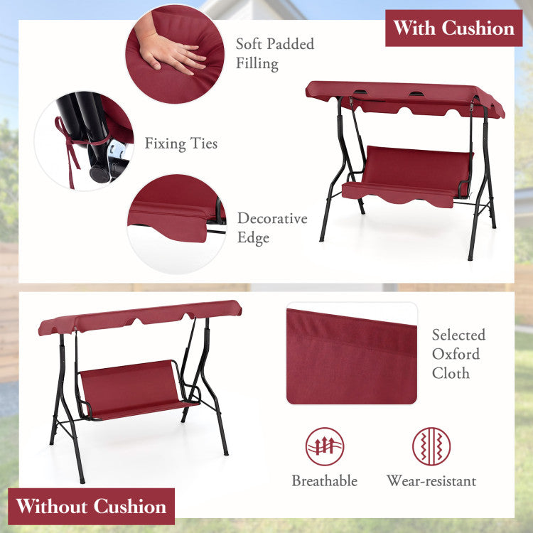 3 Seat Outdoor Patio Canopy Swing with Cushioned Steel Frame