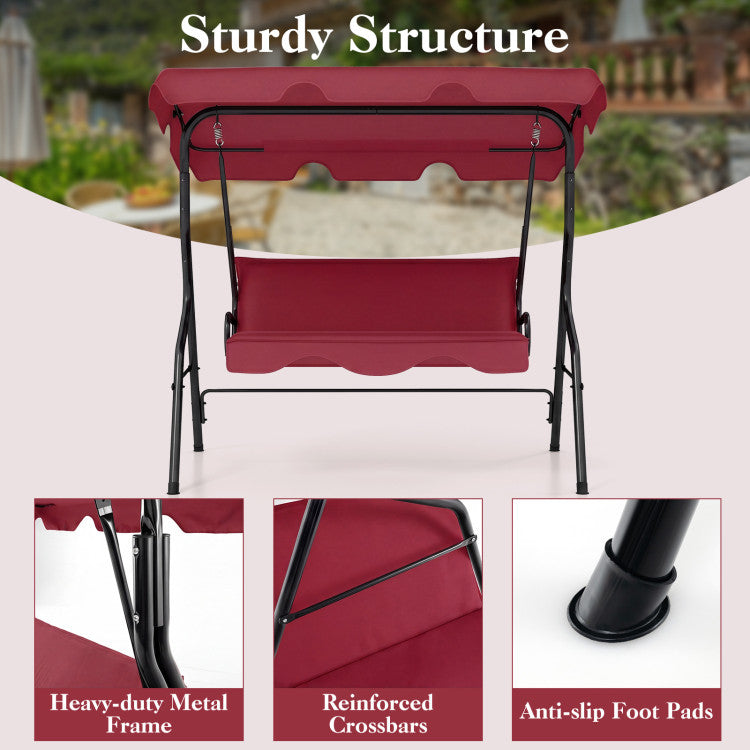 3 Seat Outdoor Patio Canopy Swing with Cushioned Steel Frame