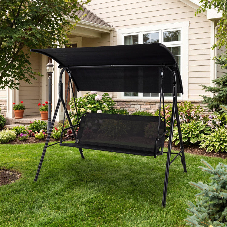3-Seat Outdoor Patio Swing Chair with Breathable Mesh Fabrics