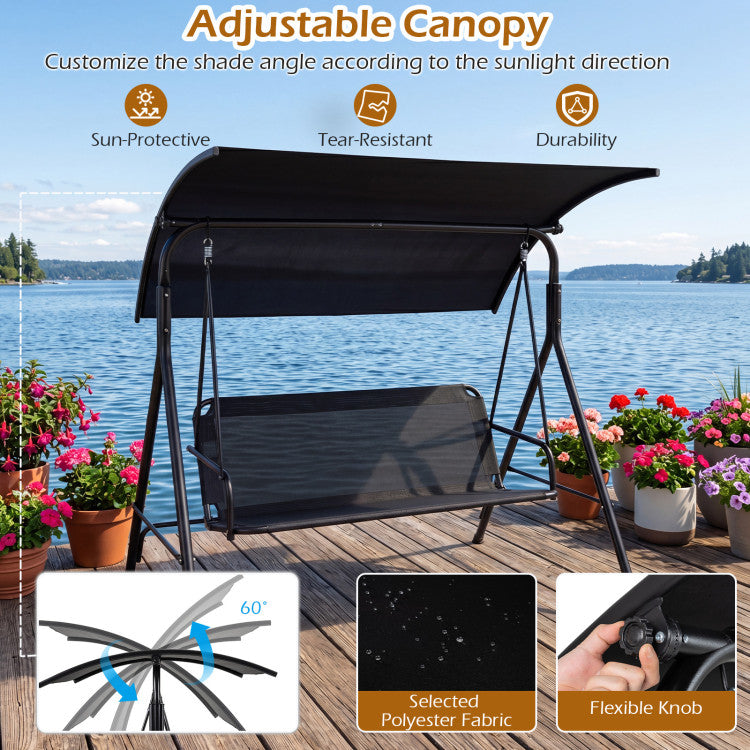 3-Seat Outdoor Patio Swing Chair with Breathable Mesh Fabrics
