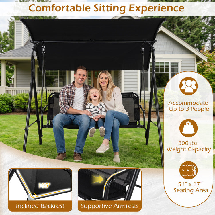 3-Seat Outdoor Patio Swing Chair with Breathable Mesh Fabrics