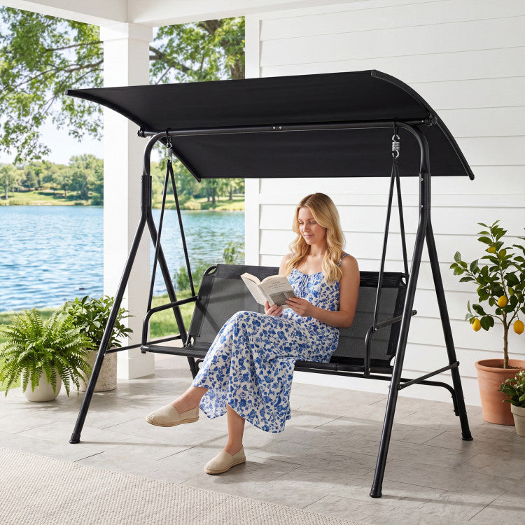 3-Seat Outdoor Patio Swing Chair with Breathable Mesh Fabrics