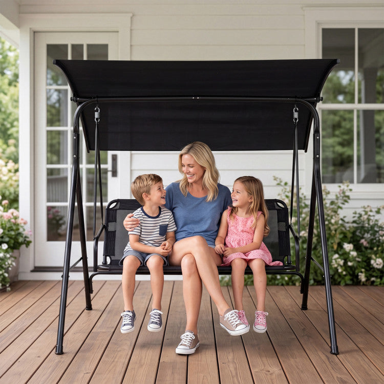 3-Seat Outdoor Patio Swing Chair with Breathable Mesh Fabrics