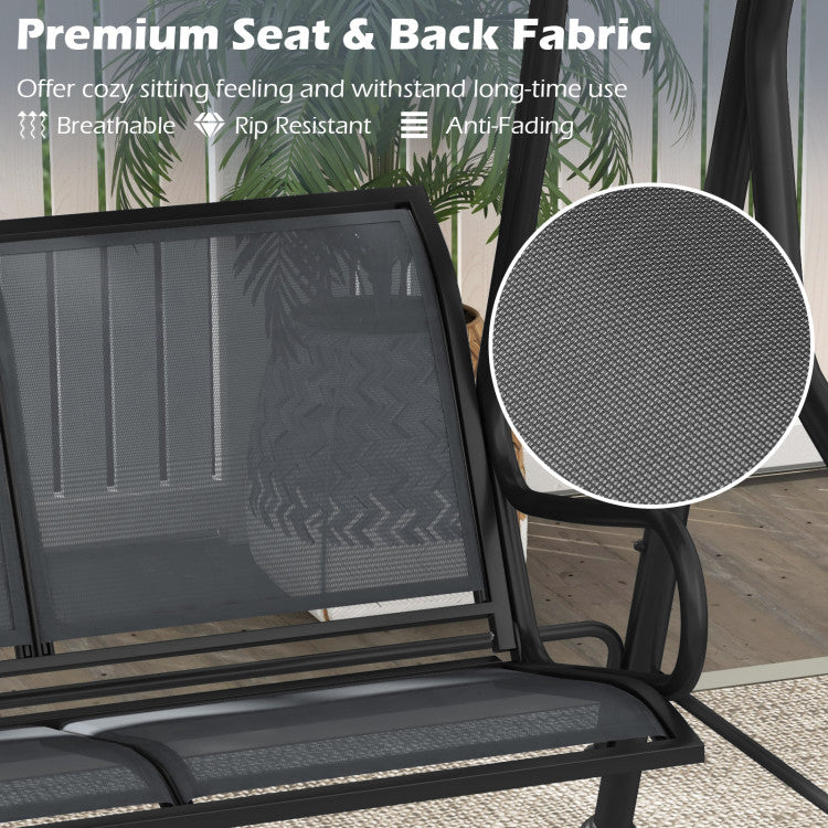 3-Seat Outdoor Porch Canopy Swing with Adjustable Shading