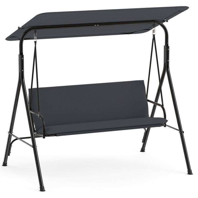 3-Seat Outdoor Patio Swing Chair with Adjustable Tilt Canopy and Stand