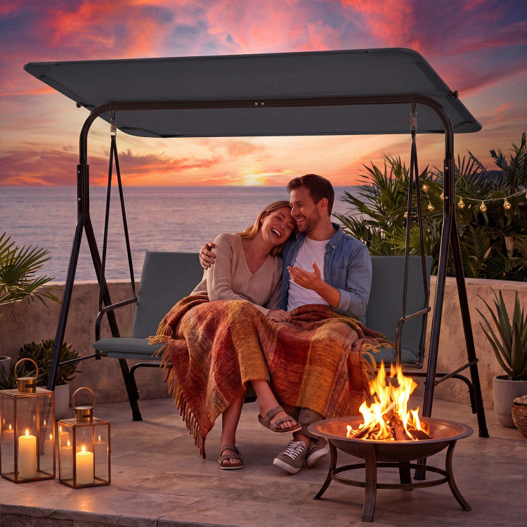 3-Seat Outdoor Patio Swing Chair with Adjustable Tilt Canopy and Stand