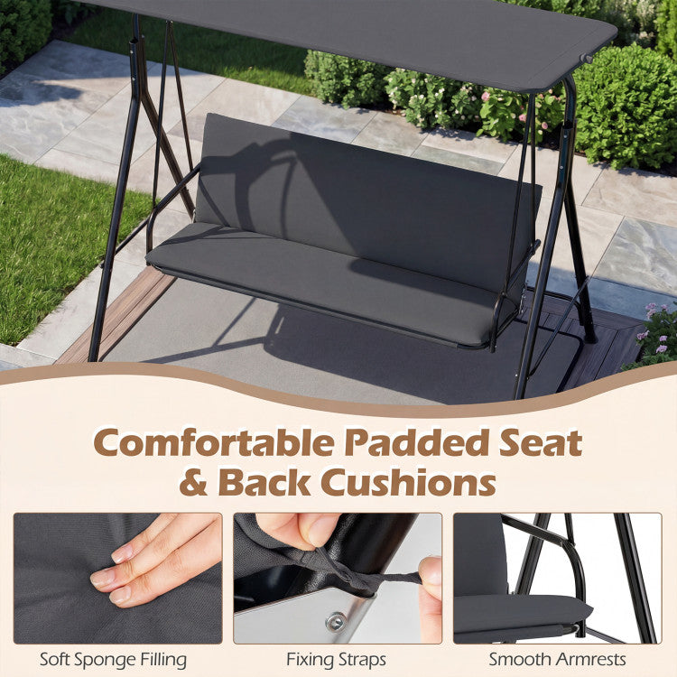 3-Seat Outdoor Patio Swing Chair with Adjustable Tilt Canopy and Stand