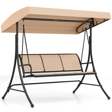 3-Seat Patio Swing Chair with Adjustable Canopy