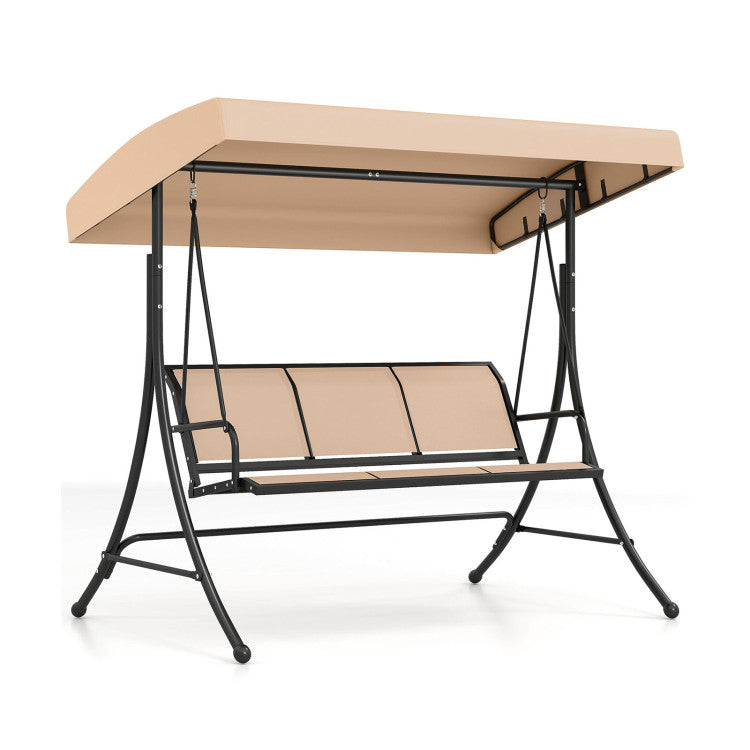 3-Seat Patio Swing Chair with Adjustable Canopy