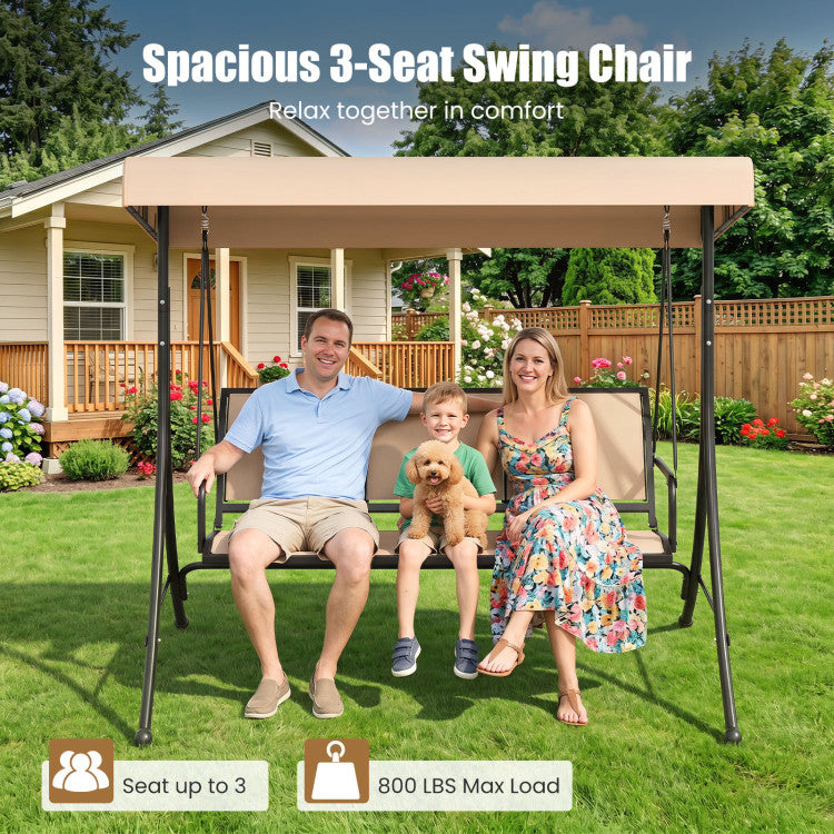 3-Seat Patio Swing Chair with Adjustable Canopy