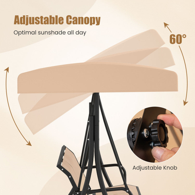 3-Seat Patio Swing Chair with Adjustable Canopy