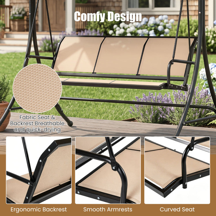 3-Seat Patio Swing Chair with Adjustable Canopy