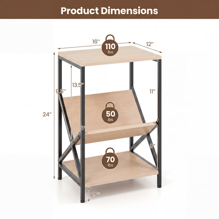 3-Tier Industrial Side Table with V-shaped Bookshelf for Living Room