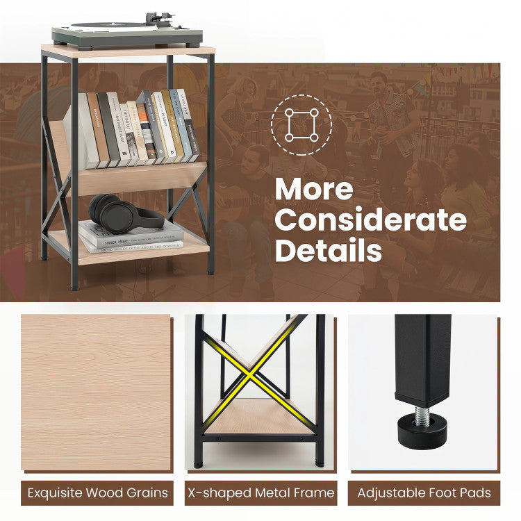 3-Tier Industrial Side Table with V-shaped Bookshelf for Living Room