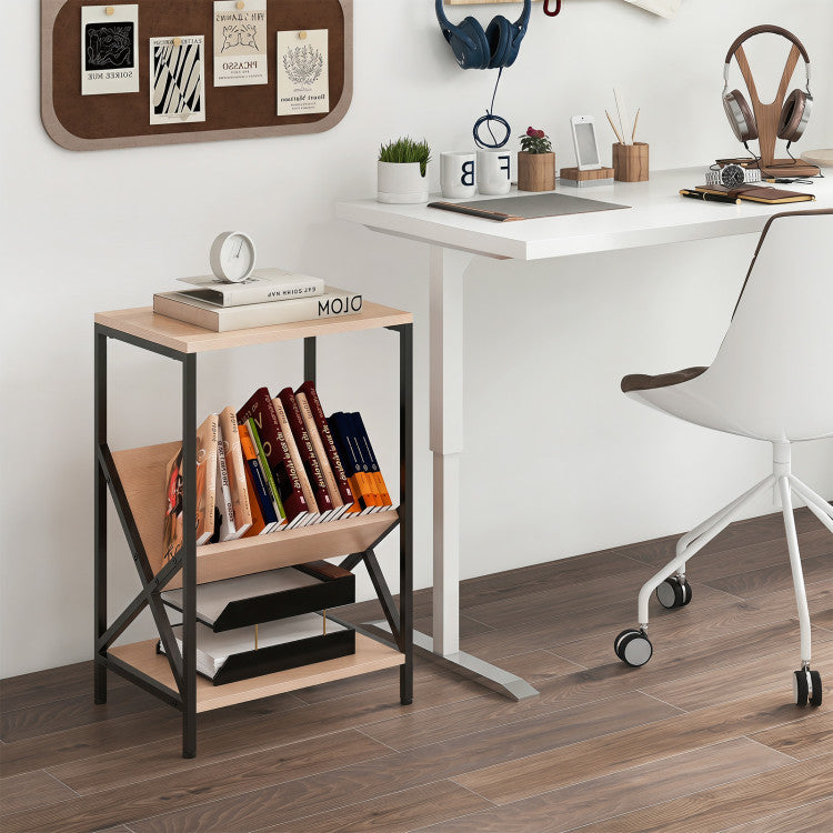 3-Tier Industrial Side Table with V-shaped Bookshelf for Living Room