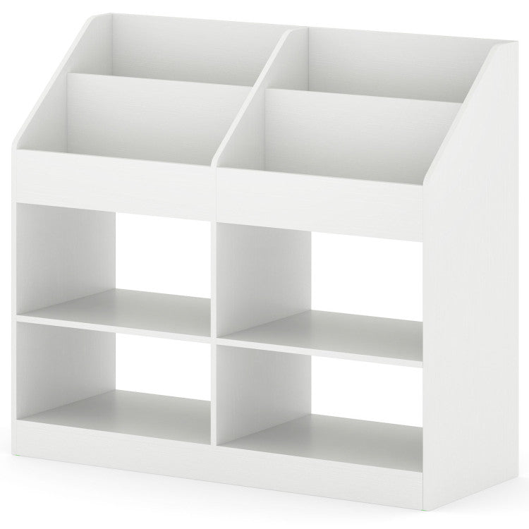 3-Tier Kid's Bookshelf Toy Storage Organizer with Display Rack and 4 Compartments