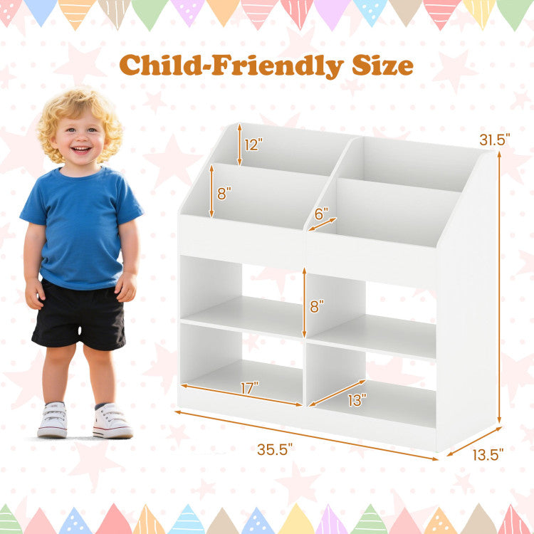 3-Tier Kid's Bookshelf Toy Storage Organizer with Display Rack and 4 Compartments
