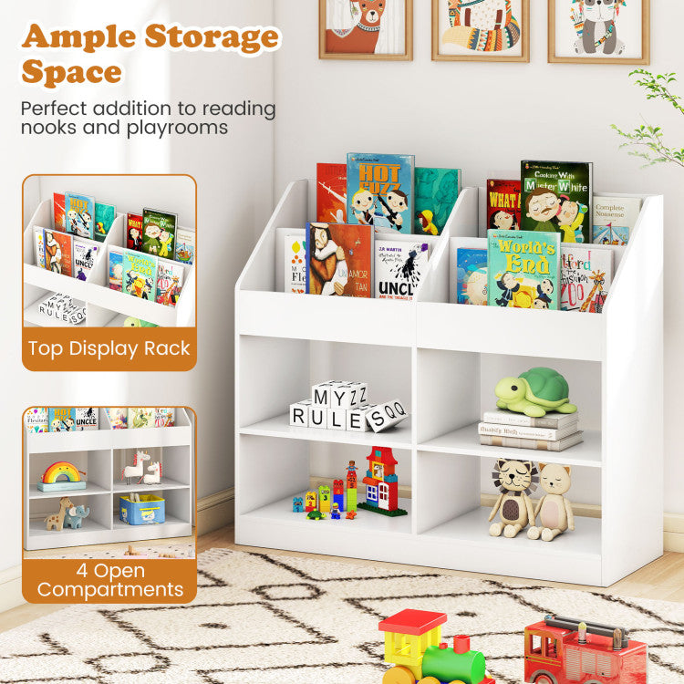 3-Tier Kid's Bookshelf Toy Storage Organizer with Display Rack and 4 Compartments