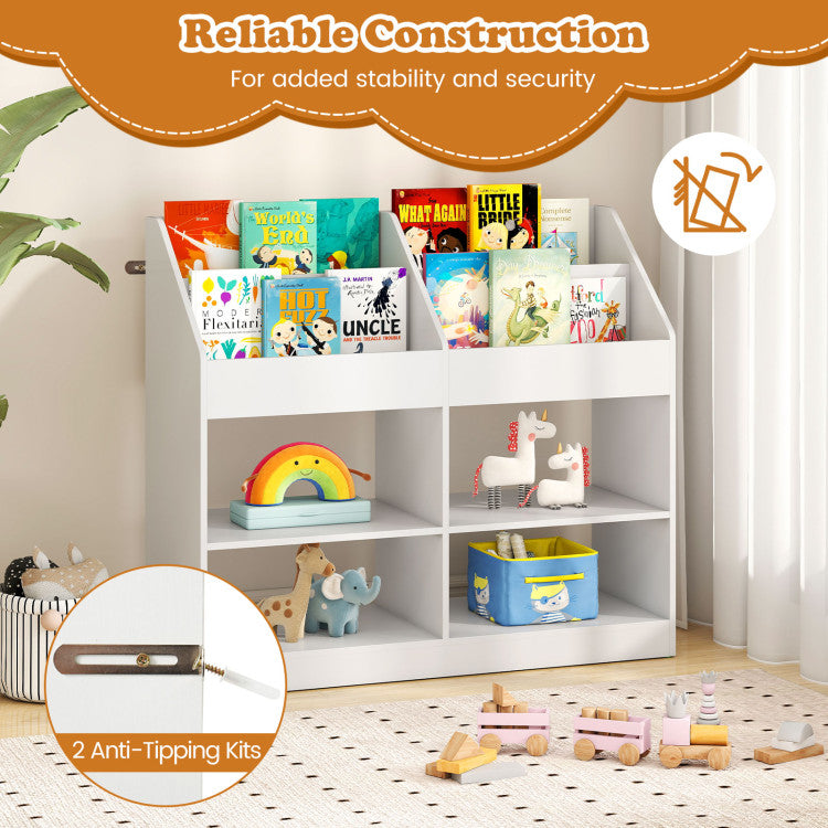 3-Tier Kid's Bookshelf Toy Storage Organizer with Display Rack and 4 Compartments