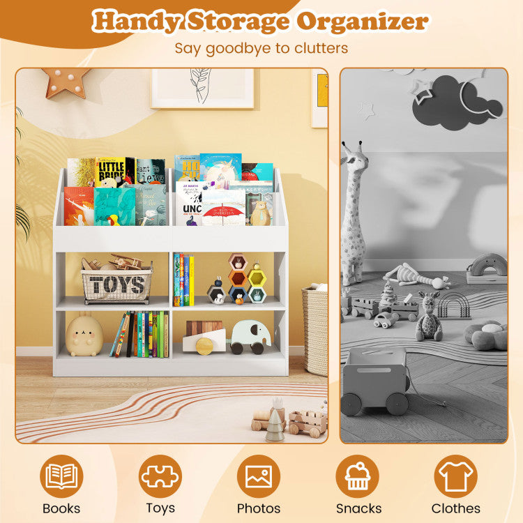 3-Tier Kid's Bookshelf Toy Storage Organizer with Display Rack and 4 Compartments