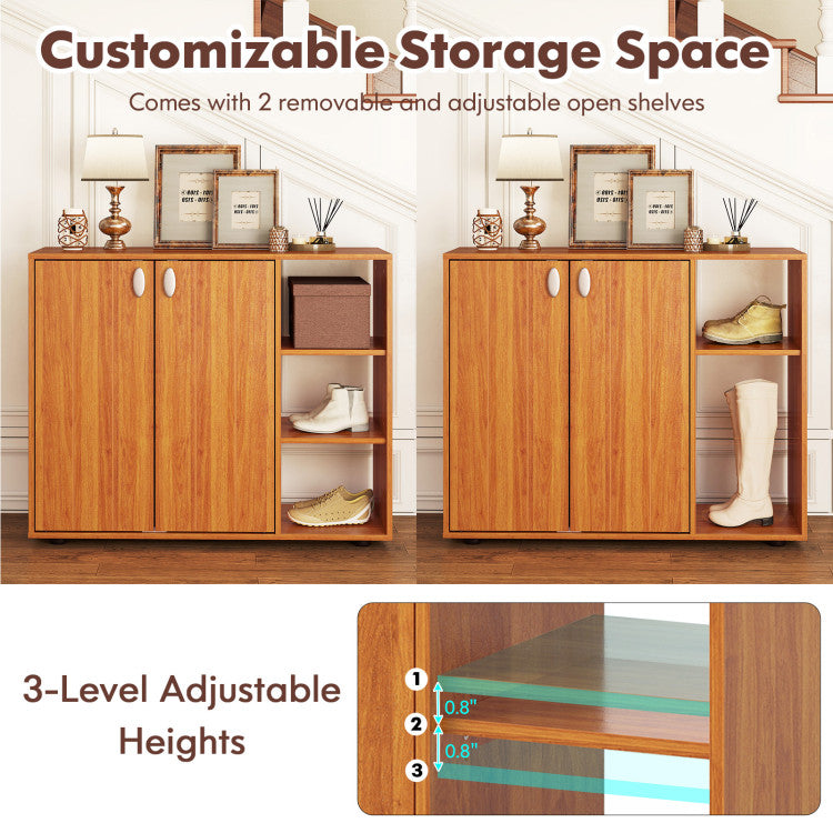 3-Tier Shoe Cabinet with Doors with Adjustable Open Shelves for Entryway