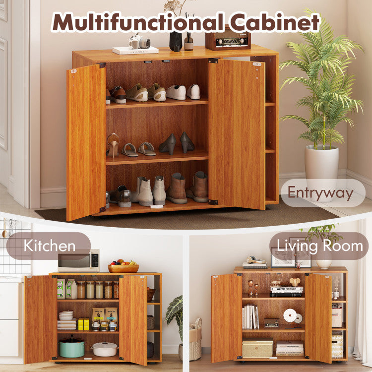 3-Tier Shoe Cabinet with Doors with Adjustable Open Shelves for Entryway