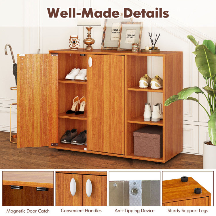 3-Tier Shoe Cabinet with Doors with Adjustable Open Shelves for Entryway