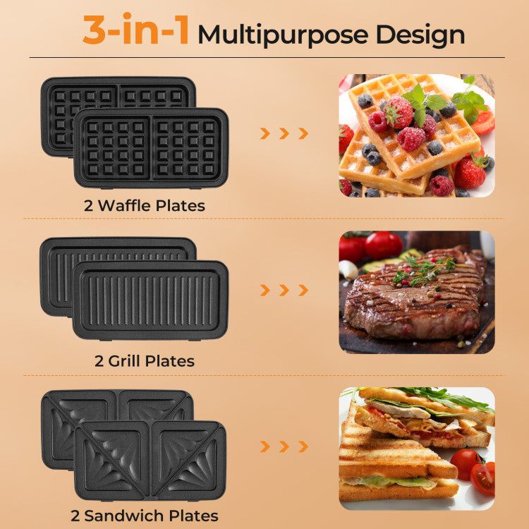 3-in-1 1082W Sandwich Maker with Removable Non-Stick Plates