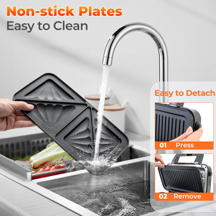 3-in-1 1082W Sandwich Maker with Removable Non-Stick Plates