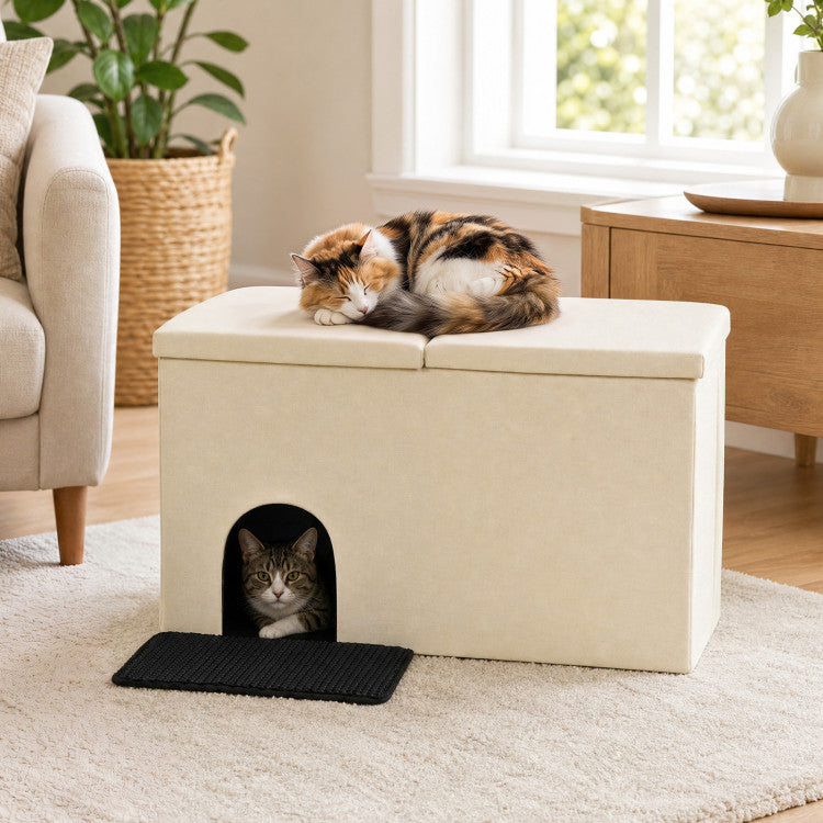 3-in-1 Cat Litter Box Enclosure with Removable & Movable Divider for Pets