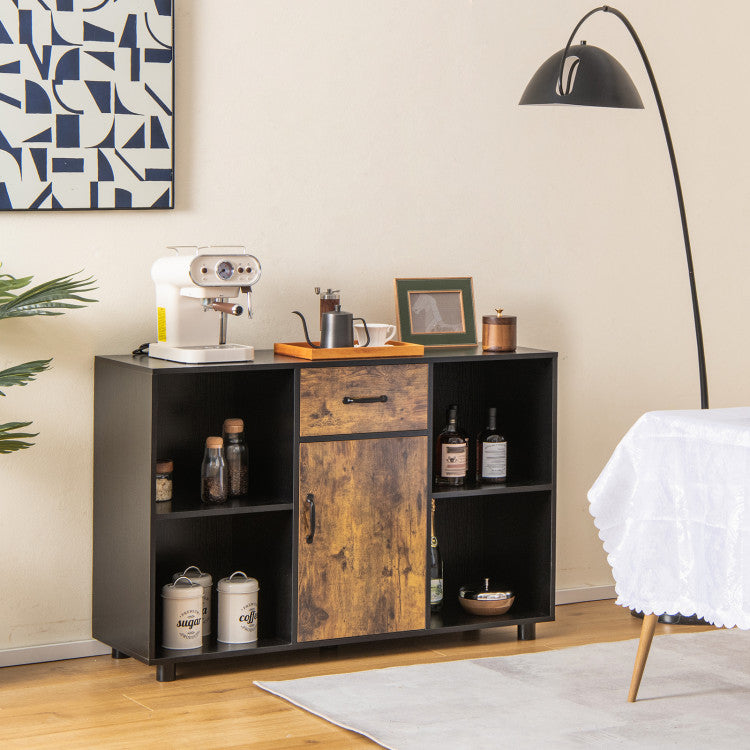 3-in-1 Dining Set: Windsor Chairs, Industrial Sideboard & Wall-Mount Wine Rack Combo