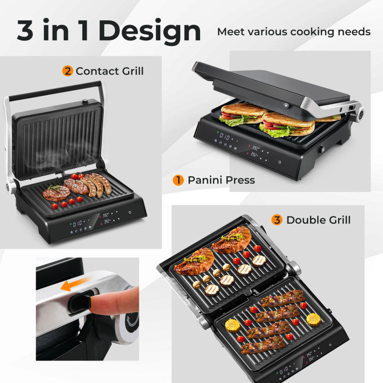 3 in 1 Indoor Electric Panini Press Grill with LED Display
