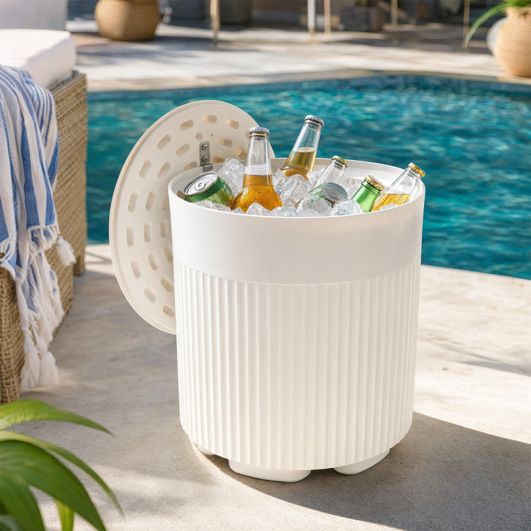 3-in-1 Outdoor Cooler Side Table with Fluted Design for Deck
