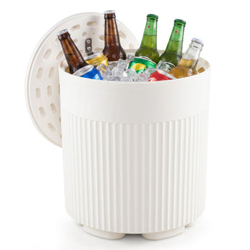 3-in-1 Outdoor Cooler Side Table with Fluted Design for Deck